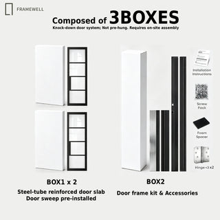 72 x 96 Slim-Line 4-Lite Low-E Clear Glass Double Entry Door Kit with Knock-Down Vinyl Frame, Hinges, Threshold & Door Shoe