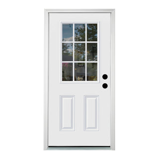 FRAMEWELL 36 x 80 Fiberglass Entry Door with Brickmould, Primed Wooden Grain