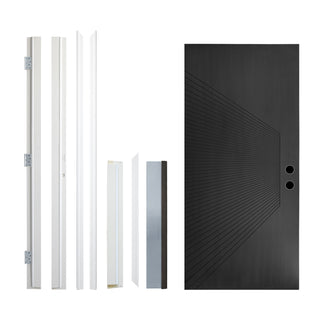 FRAMEWELL 36 x 80 Antique Brass Metallic Finished Fiberglass Entry Door with Brickmould, High Quality Vinyl Frame