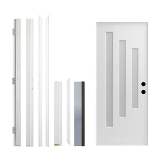 FRAMEWELL 36 x 80 Textured Finished Fiberglass Entry Door with Brickmould, High Quality Vinyl Frame, K015-42BLL
