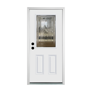 FRAMEWELL 36 X 80 Inches Left-hand inswing Decorative Glass 2-Panel  Fiberglass Entry Door