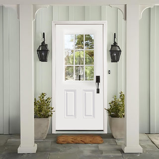 FRAMEWELL 36 x 80 Fiberglass Entry Door with Brickmould, Primed Wooden Grain