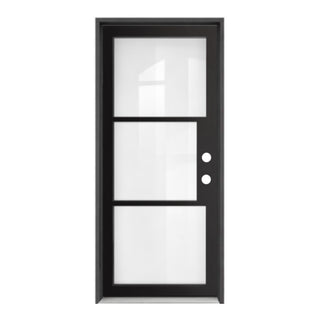36x80 Slim‑Line 3‑Pane Low-E Clear Glass Entry Door Kit, Knock‑Down Vinyl Frame with Hinges, Threshold, Door Shoe; Frame Requires On‑Site Assembly