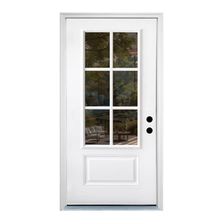 FRAMEWELL 36 x 80 Smooth Fiberglass Entry Door left-hand inswing ,6 Lite 3/4 View Clear Low-E Glass