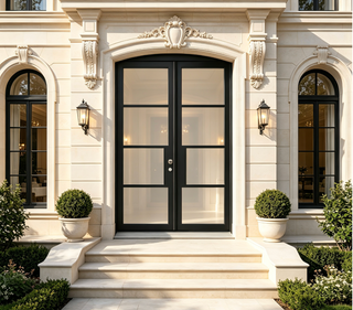 72 x 96 Slim-Line 4-Lite Low-E Clear Glass Double Entry Door Kit with Knock-Down Vinyl Frame, Hinges, Threshold & Door Shoe
