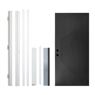 FRAMEWELL 36 x 80 Antique Brass Metallic Finished Fiberglass Entry Door with Brickmould, High Quality Vinyl Frame