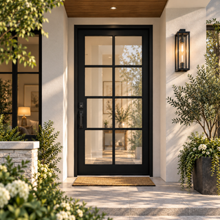 42 x 96 Slim-Line 8-Lite Low-E Clear Glass Entry Door Kit with Knock-Down Vinyl Frame, Hinges, Threshold & Door Shoe