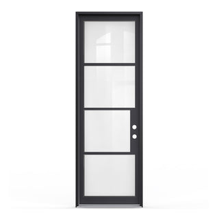 32x96/36x96 Slim‑Line 4‑Pane Low-E Clear Glass Entry Door Kit, Knock‑Down Vinyl Frame with Hinges, Threshold, Door Shoe; Frame Requires On‑Site Assembly