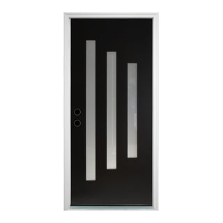 FRAMEWELL 36 x 80 Textured Finished Fiberglass Entry Door with Brickmould, High Quality Vinyl Frame, K015-42BLL