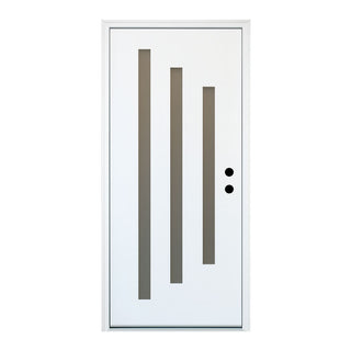 FRAMEWELL 36 x 80 Textured Finished Fiberglass Entry Door with Brickmould, High Quality Vinyl Frame, K015-42BLL
