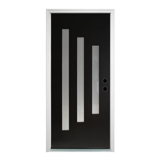 FRAMEWELL 36 x 80 Textured Finished Fiberglass Entry Door with Brickmould, High Quality Vinyl Frame, K015-42BLL