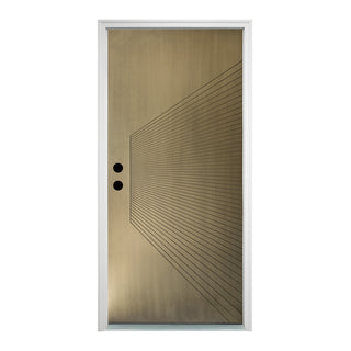 FRAMEWELL 36 x 80 Antique Brass Metallic Finished Fiberglass Entry Door with Brickmould, High Quality Vinyl Frame