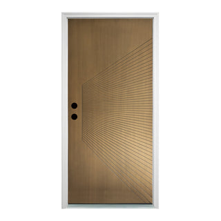 FRAMEWELL 36 x 80 Antique Brass Metallic Finished Fiberglass Entry Door with Brickmould, High Quality Vinyl Frame