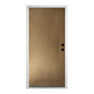 FRAMEWELL 36 x 80 Antique Brass Metallic Finished Fiberglass Entry Door with Brickmould, High Quality Vinyl Frame