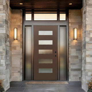 36x80 black fiberglass entry door with frosted glass panels and brickmould.