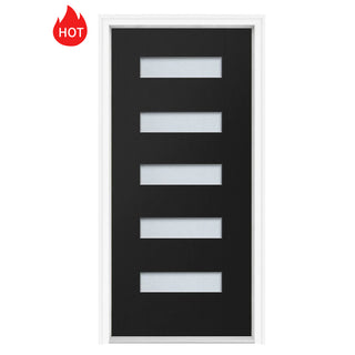 Contemporary 5-Lite Fiberglass Front Door - 36" x 80" Frosted Glass Entry Door