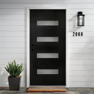 36 x 80 Fiberglass Entry Door with Brickmould, Frosted Glass, Black Finished Knock-Down Fiberglass Door
