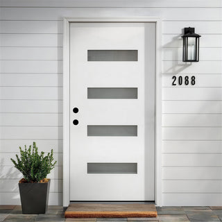 36 x 80 Fiberglass Entry Door with Brickmould, Frosted Glass, Black Finished Knock-Down Fiberglass Door