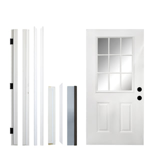 FRAMEWELL 36 x 80 Fiberglass Entry Door with Brickmould, Primed Wooden Grain