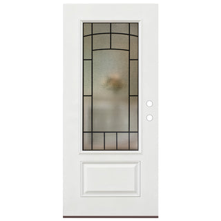 36" x 80" Smooth White Fiberglass Entry Door Slab – 3/4 View Frosted Privacy Glass