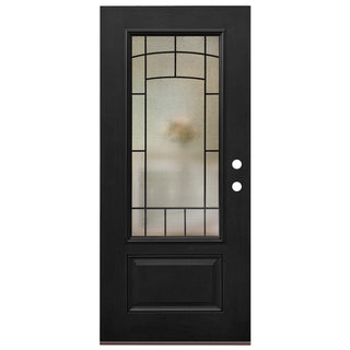 Smooth white fiberglass entry door slab with 3/4 view frosted privacy glass