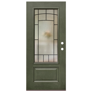 36x80 smooth fiberglass entry door slab with frosted privacy glass and raised panel