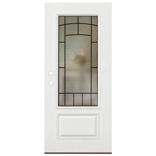 36 x 80 Smooth Fiberglass Entry Door with Brickmould,Vinyl Frame,3/4 View Frosted Glass