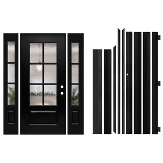3/4 view Smooth Textured Entry Door with Hammered Glass Classical Design and equipped with Two single-panel Sidelites