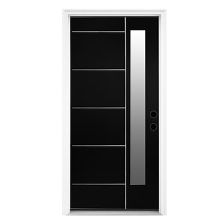 FRAMEWELL 36 x 80 Textured Finished Fiberglass Entry Door with Brickmould, High Quality Vinyl Frame