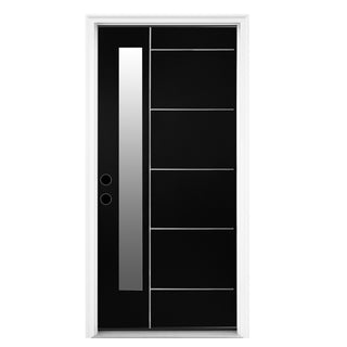 FRAMEWELL 36 x 80 Textured Finished Fiberglass Entry Door with Brickmould, High Quality Vinyl Frame