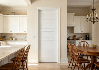 Multiple Sizes 3"or 5"-Panel Shaker Style White Primed Solid Core Swing Door Slab, NOT Pre-drilled and NOT Included Hardware