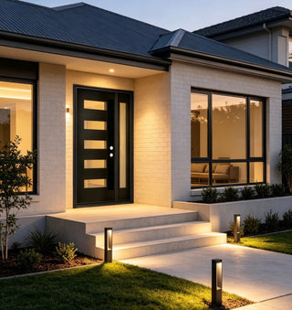 51"x 80"or 53"x 80"Black Fiberglass Door with Frost Glass, 5-Lite Glass Exterior Door with Sidelight for Home's Entryway