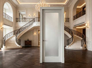 1-Lite Frosted Glass Shaker Style White Primed Solid Core Swing Door Slab, NOT Pre-drilled and NOT Included Hardware, Pre-Assembled Interior Door for bedrooms, pantries, bathrooms, laundry rooms, closets and wine cabinets