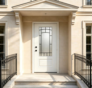 36 x 80 Smooth Fiberglass Entry Door with Brickmould,Vinyl Frame,3/4 View Clear Glass + Cloud Glass