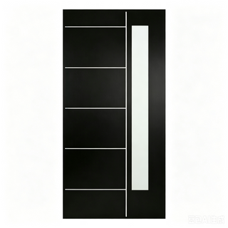 36" x 80" Fiberglass Front Entry Door, Contemporary Black Front Door and Frosted Glass, Knock Down Exterior Door with Vinyl Frame