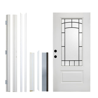 36" x 80" Smooth White Fiberglass Entry Door Slab – 3/4 View Frosted Privacy Glass