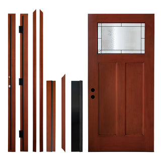 FRAMEWELL 36 x 80 Fiberglass Entry Door Knock-Down with Patina Caming Glass,Inswing Hand, K03