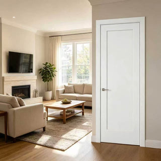 Multiple Sizes 1-Panel Shaker Style White Primed Solid Core Swing Door Slab, Not Pre-drilled and Not Included Hardware