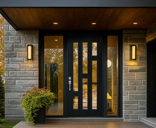 FRAMEWELL 36 x 80 Black Smooth Finished Fiberglass Entry Door with Brickmould, High Quality Vinyl Frame