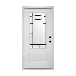 36 x 80 Front Door, Fiberglass Doors with Vinyl Frame, 9 Lite Glass - Primed for Home's Front Entrance White Oak Wooden Grain Knock-Down Design