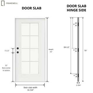32 x 80 White Prime Front Entry Door Kit, 8-Lite Clear Glass, Knock-Down Vinyl Frame with Brickmould, Hinges & Threshold
