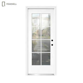 32 x 80 White Prime Front Entry Door Kit, 8-Lite Clear Glass, Knock-Down Vinyl Frame with Brickmould, Hinges & Threshold
