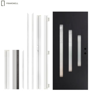 36 x 80 Smooth Texture 3-Lite fiber reinforced Entry Door, with Brickmould, vinyl frame, Low-E Clear Glass + Frosted Glass
