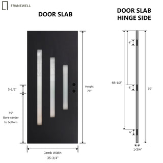 36 x 80 Smooth Texture 3-Lite fiber reinforced Entry Door, with Brickmould, vinyl frame, Low-E Clear Glass + Frosted Glass