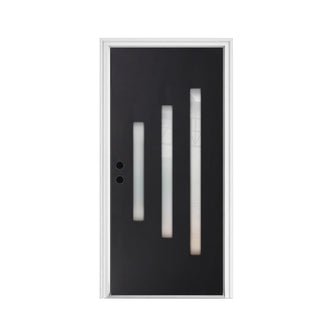 36 x 80 Smooth Texture 3-Lite fiber reinforced Entry Door, with Brickmould, vinyl frame, Low-E Clear Glass + Frosted Glass