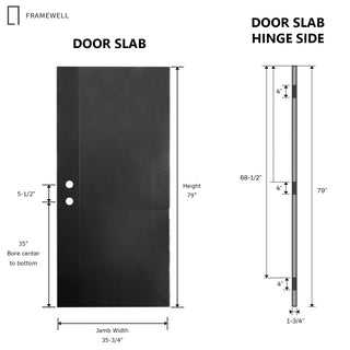 36x80 Black Fiberglass Entry Door with Modern Parallel Line Design, Knock-Down Vinyl Frame with Brickmould, Hinges, Threshold