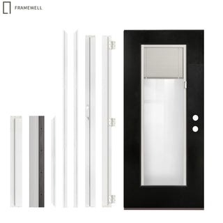 32 x 80  Contemporary Black Entry Door Kit, Knock‑Down Vinyl Frame with Built-in Blinds, Brickmould, Hinges, Threshold