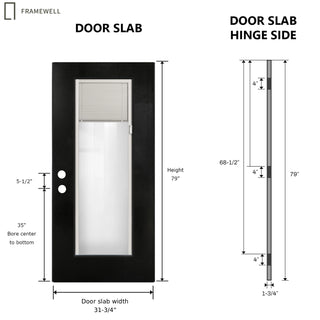 32 x 80  Contemporary Black Entry Door Kit, Knock‑Down Vinyl Frame with Built-in Blinds, Brickmould, Hinges, Threshold