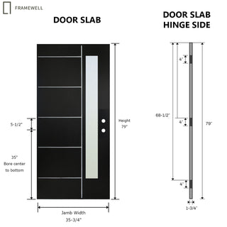 36" x 80" Fiberglass Front Entry Door, Contemporary Black Front Door and Frosted Glass, Knock Down Exterior Door with Vinyl Frame