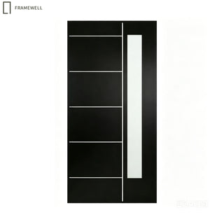 36" x 80" Fiberglass Front Entry Door, Contemporary Black Front Door and Frosted Glass, Knock Down Exterior Door with Vinyl Frame